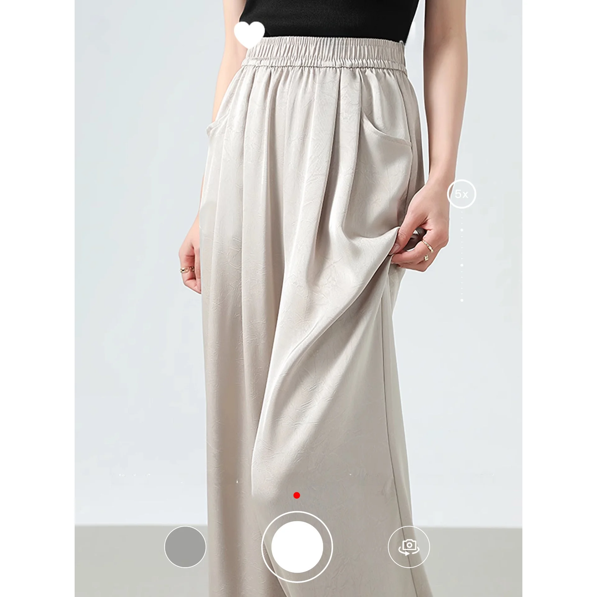 

Silklike Satin Loose Wideleg Pants Elastic Waist Pocket French Style Casual Ladies Trousers Smooth Skinfriendly Glossy Floral