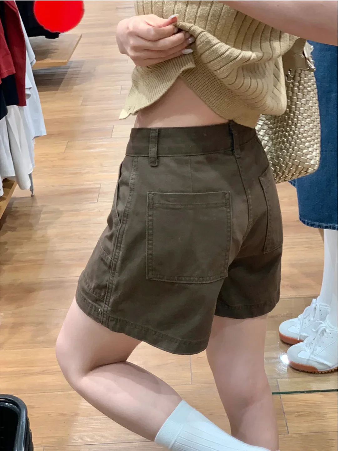 High Waist Loose Straight Leg Jeans Shorts Women's Summer New Style Retro Coffee Color A-Line Hot Pants Korean Style