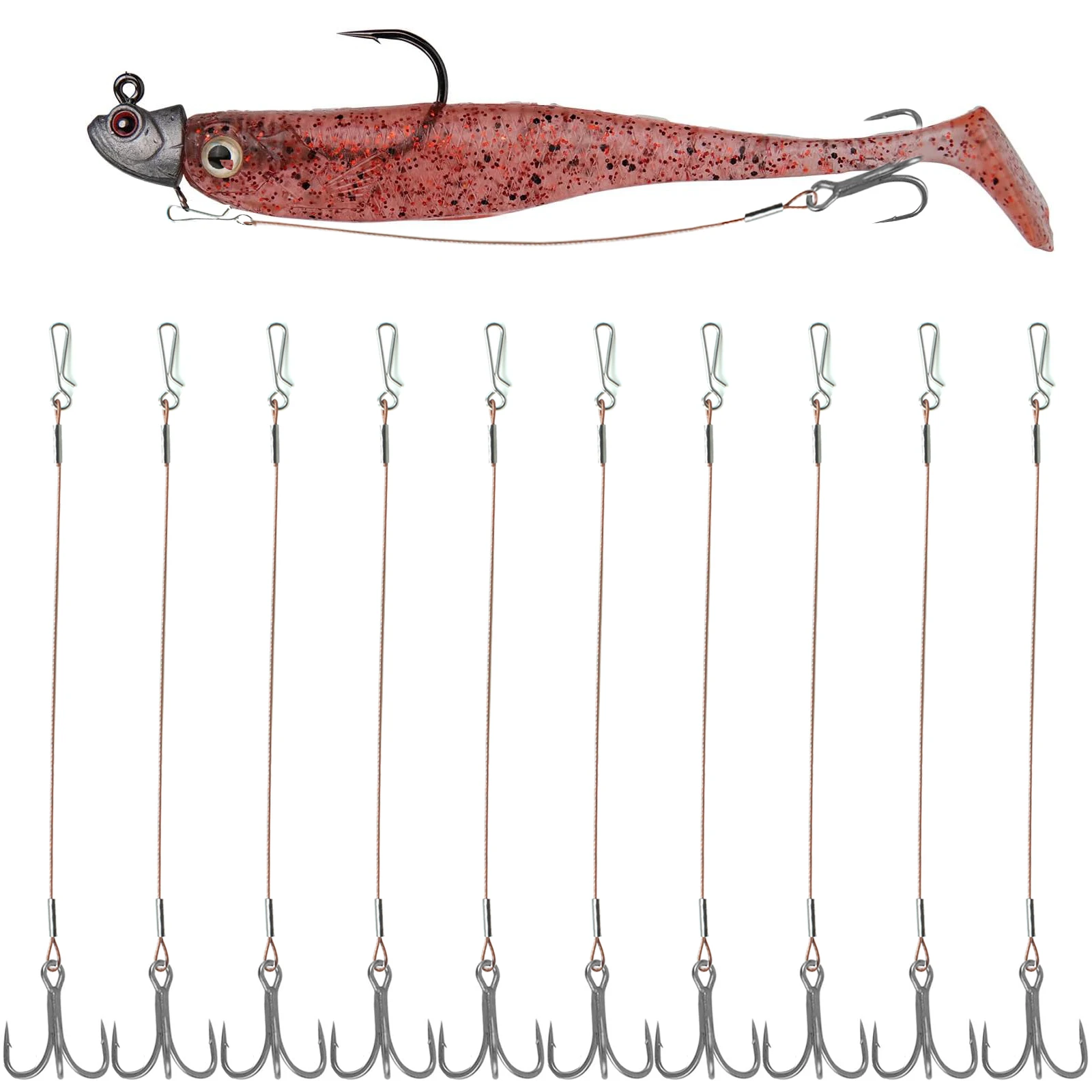 Cabezales de plantilla de señuelo de pesca con anzuelo triple, presión rápida de alambre de acero…