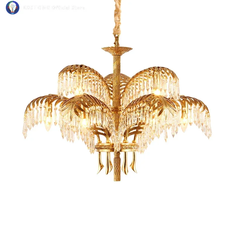 European Rococo Brass Living Room Pendant Lights French Baroque Classic Vintage Copper Chandelier Church Luxury Crystal Lamps