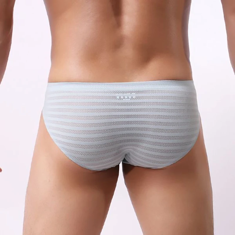 Fashion Sexy Men Striped Underwear Men\'s Ice Silk Briefs Breathable Seamless Thin Panties Cuecas Male Cool Mid Waist Underpants