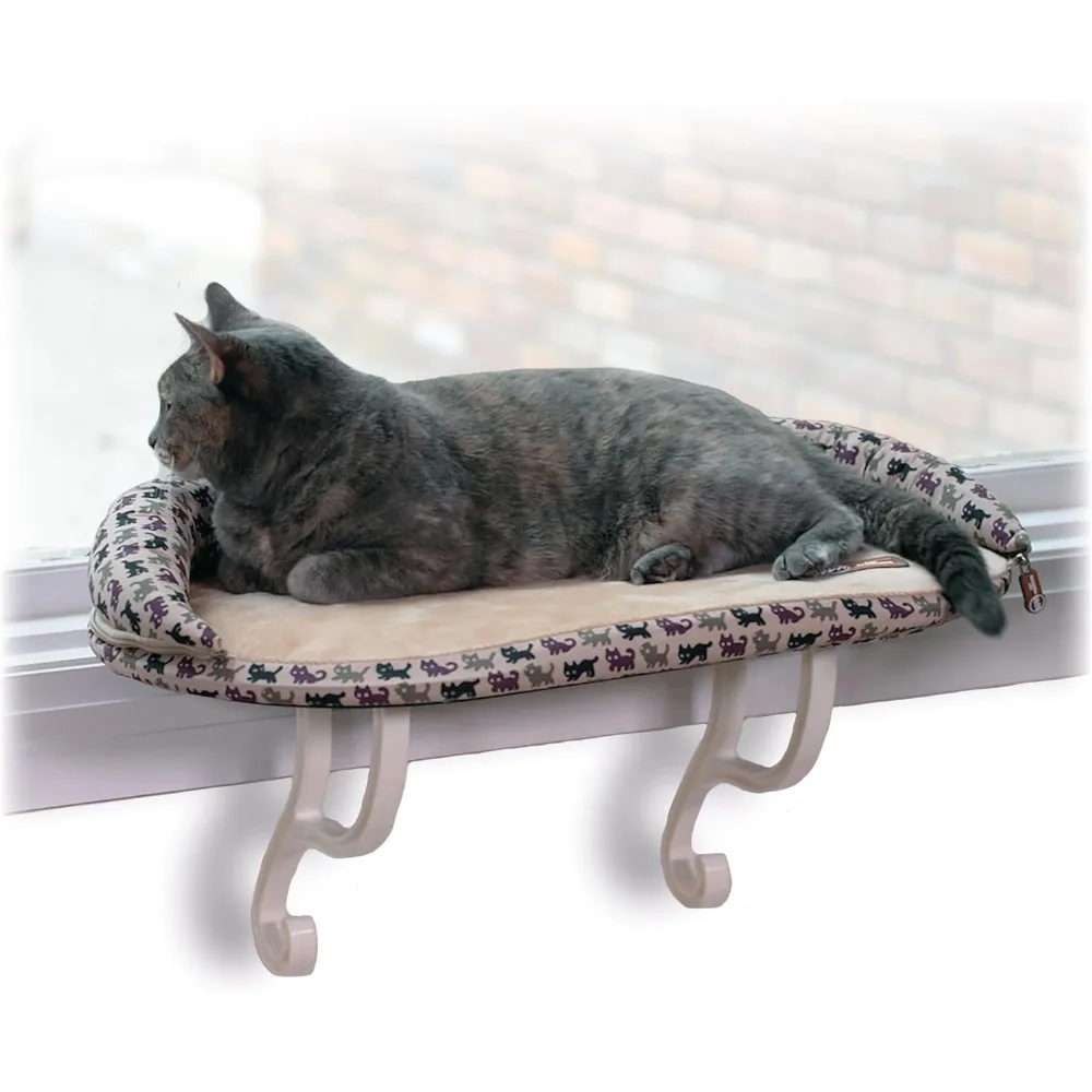 

K&H Pet Products Bolster Kitty Sill Cat Window Perch Bed для больших кошек, ортопедический оконный гамак вмещает 40 фунтов, моющийся чехол,