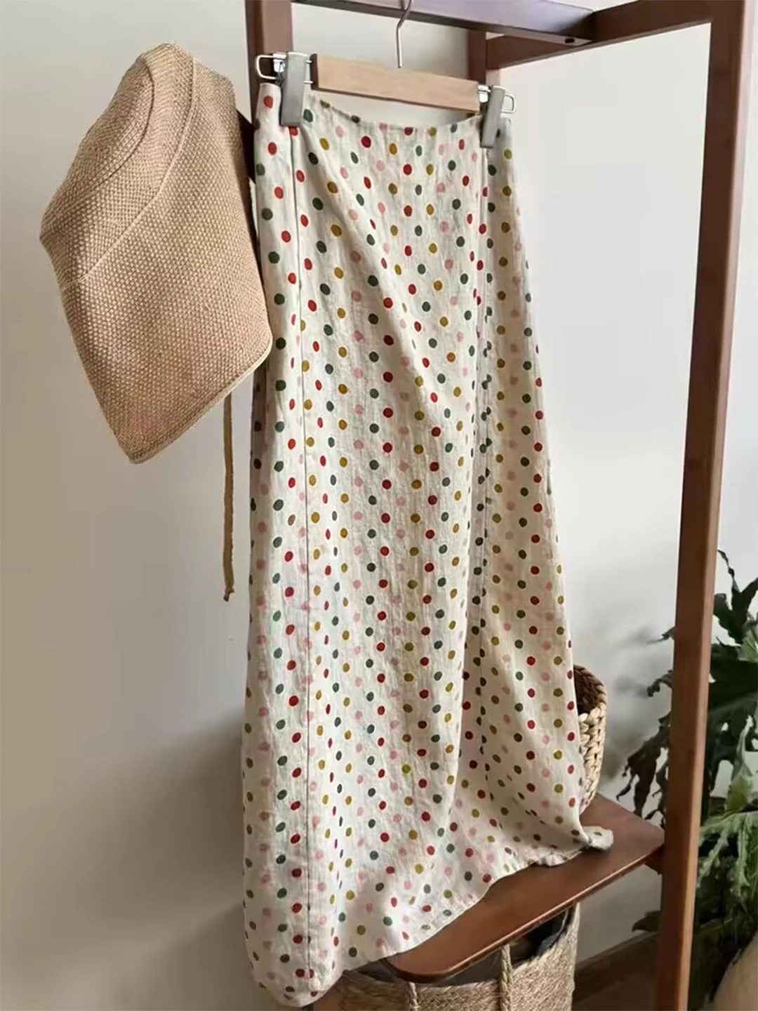  Polka Dot High Waist A-Line Skirt Women's Summer New Style Slimming Straight Cut Skirt Korean Japanese Style Half-le...