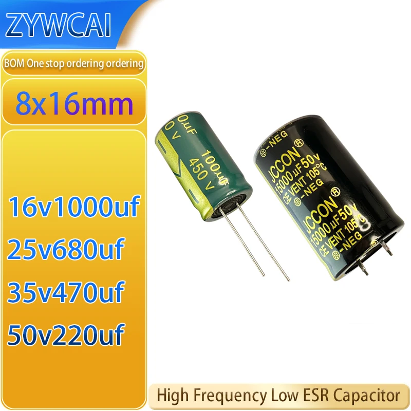 8x16 20PCS 16v1000uf 25v680uf 35v470uf 50v220uf High Frequency Low Resistance Electrolytic Capacitor