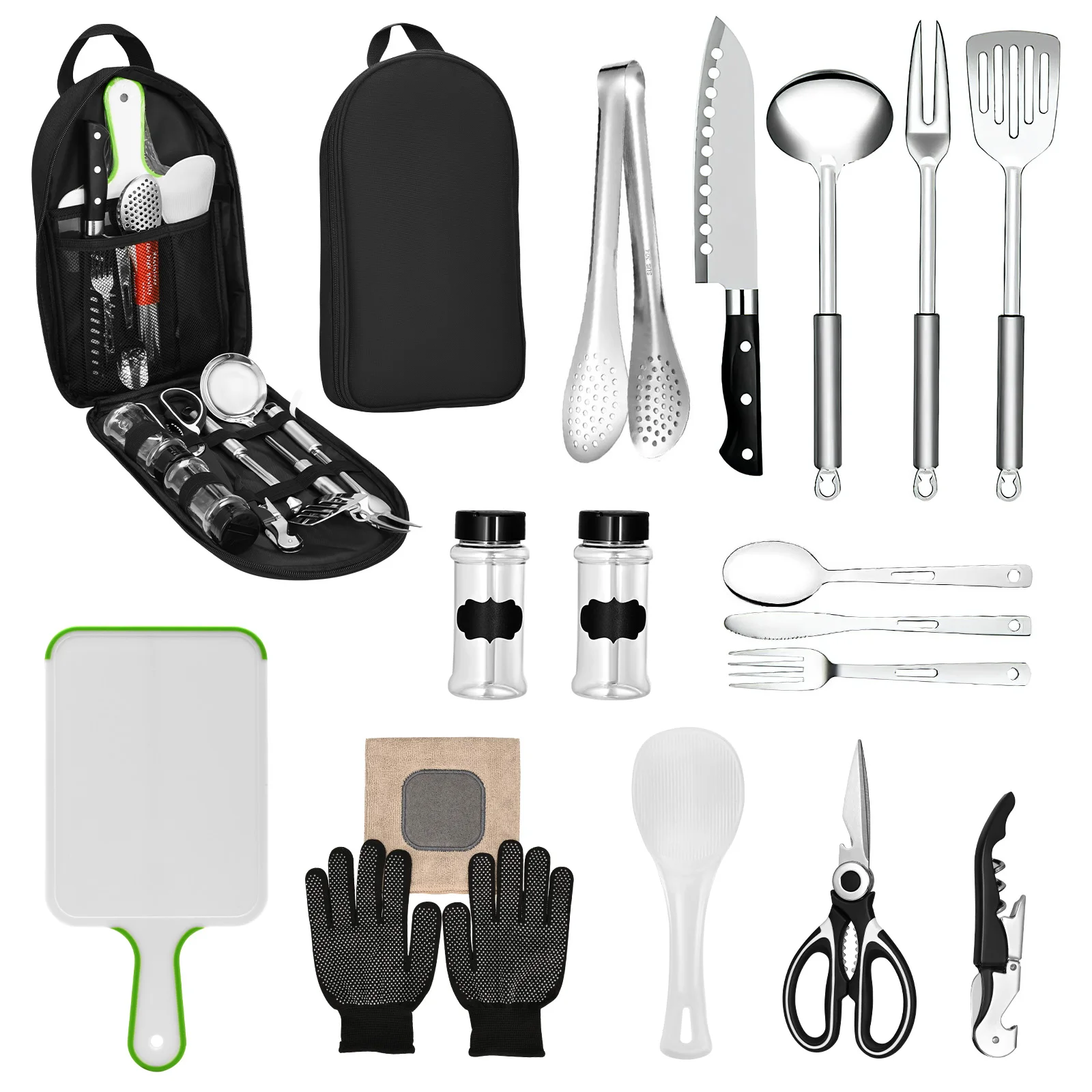 16 Piece Camping Cooking Utensils Set BBQ Camping Essentials Camping Accessories Gear Must Haves Camper for Travel, Picnics