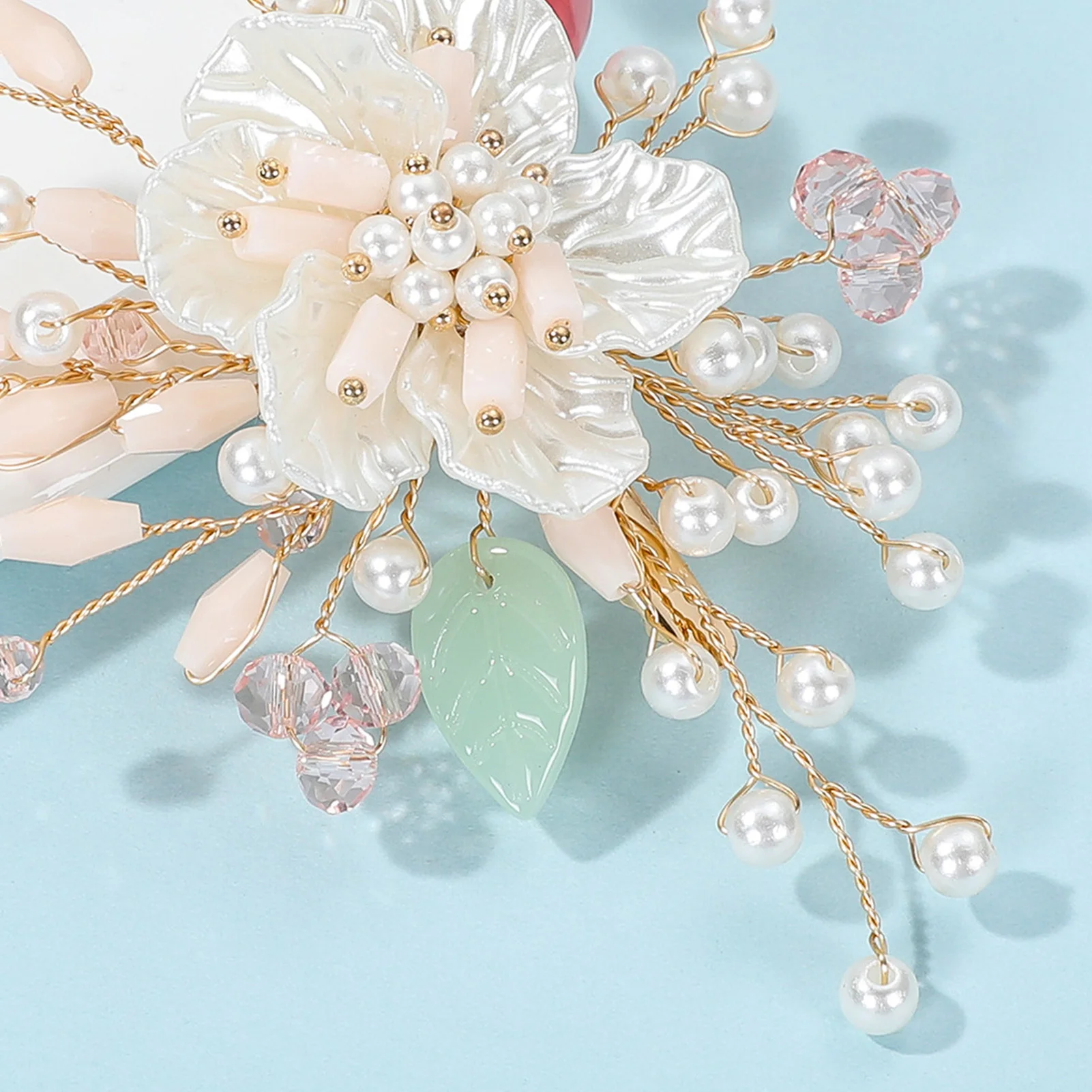 

Handmade Pearl Flower Hair Clip Rhinestone Hairpin Bridal Side Clip Headdress Bridal Barrettes Wedding Hair Accessories Gift