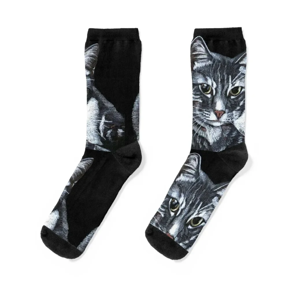 Cute Tabby cat being lazy Coloured pencils Socks colored Thermal man winter anti-slip Socks For Girls Men's