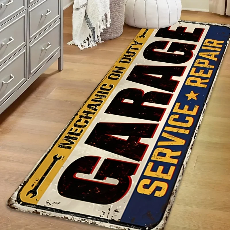 Vintage Garage Service Repair Runner Rug Retro Mechanic Sign Non-slip Mat Long Floor Carpet for Workshop Garage Entryway Decor