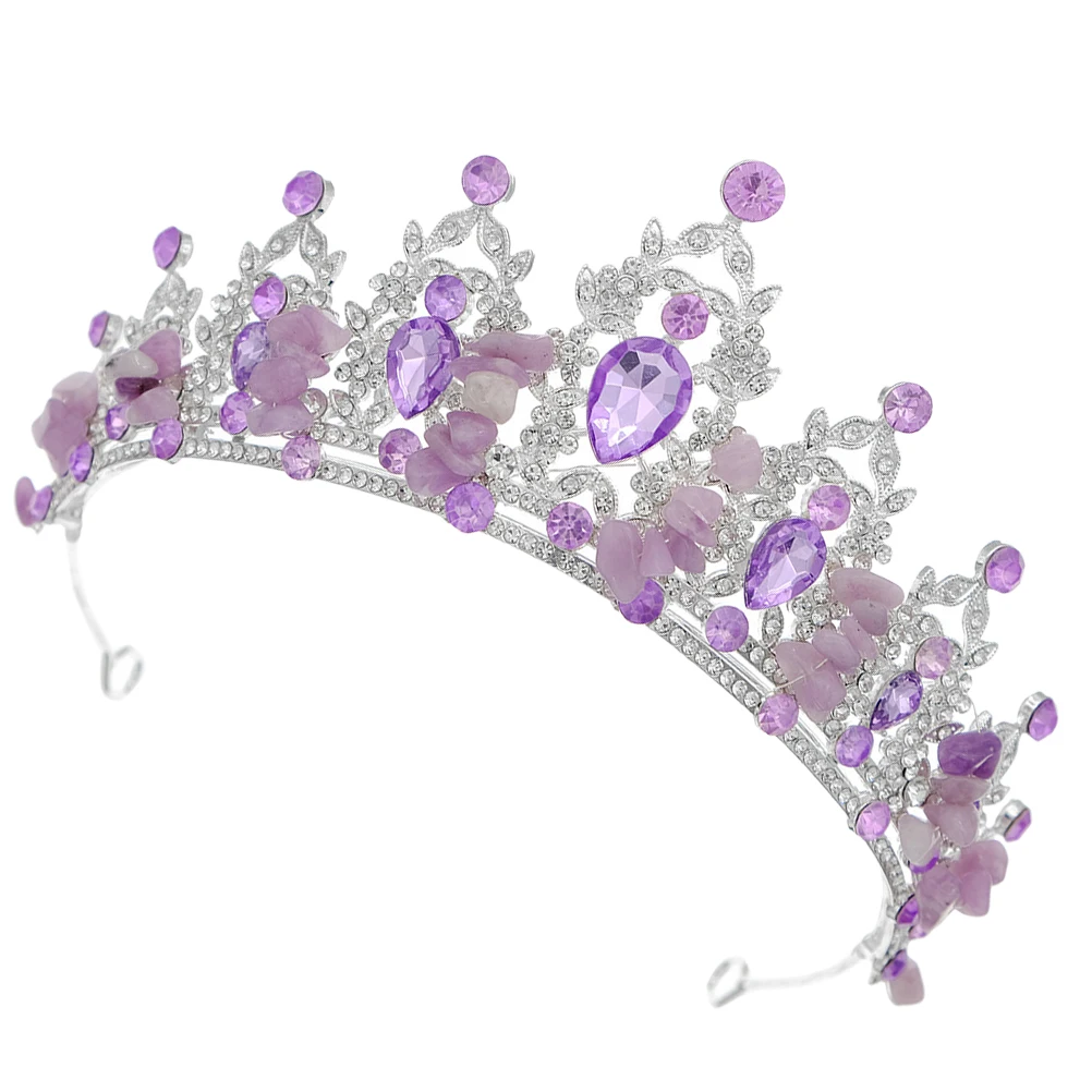 

Purple Rhinestone Birthday Crown For Women Wedding Headpiece Bride Durable Alloy Elegant Sparkly Design Bridal Accessories