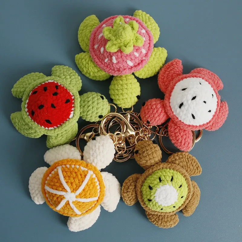 

Fruit Series Cute Turtle Keyrings Wholesale Funny Turtle Doll Crochet Keychains For Car Keys Knitted Animal Doll Keyring Pendant