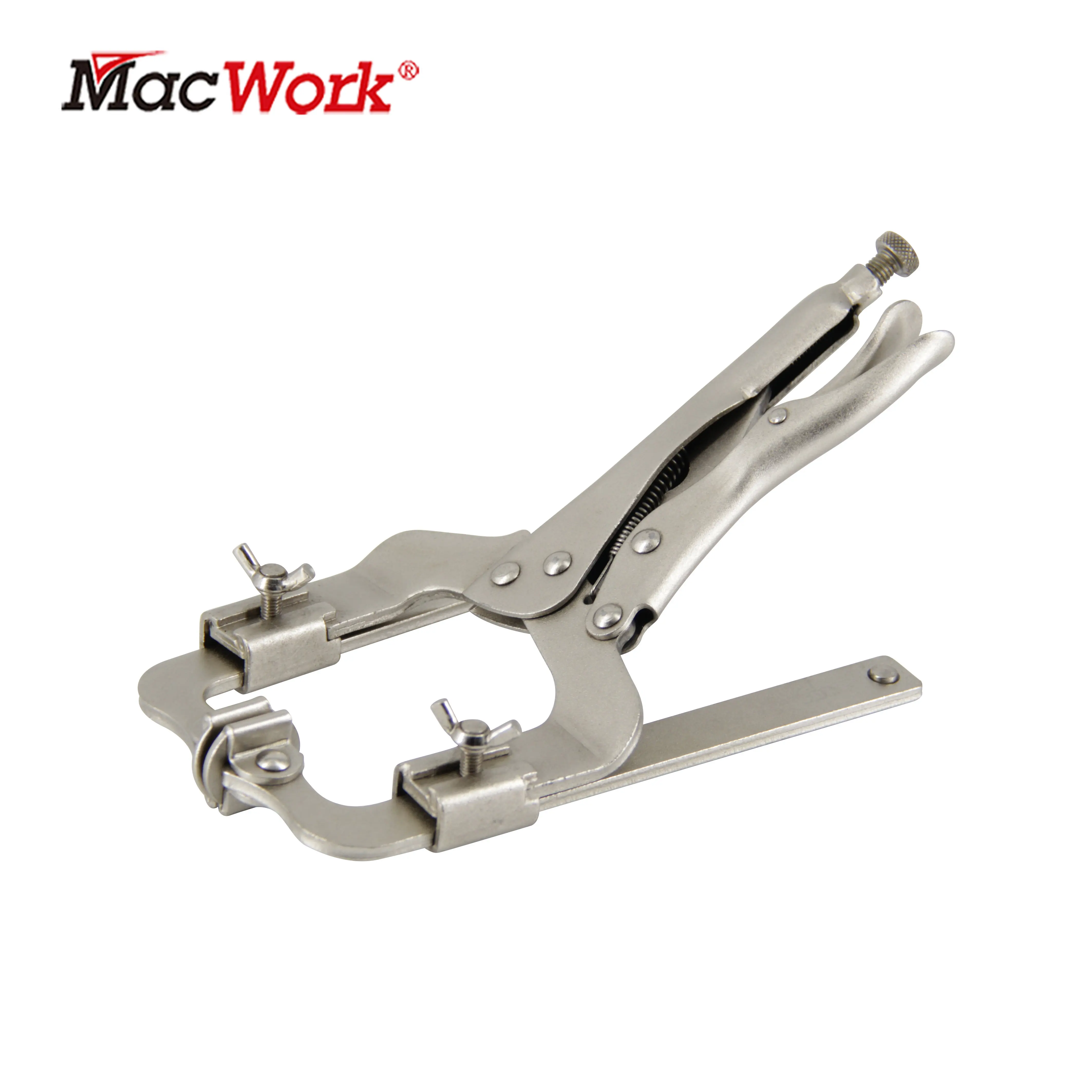 MacWork 9-14 inch Heavy Duty Telescopic Slide Locking Pliers Adjustable Locking Welding C-Clamp With Swivel Pads