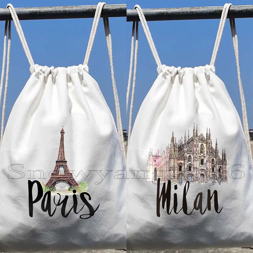 

Seattle Miami Chicago Milan New York Moscow Los Angeles Taj Mahal Netherlands Canvas Drawstring Backpack Gym Sackpack String Bag