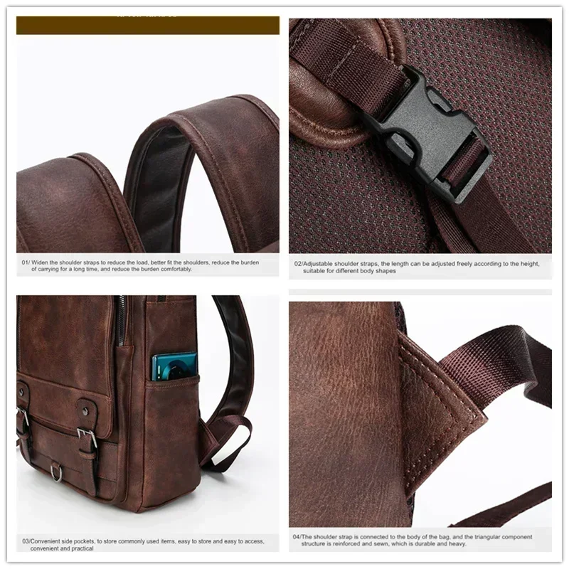 Fashion Leather Men Backpack Large Capacity Business Male 15.6\