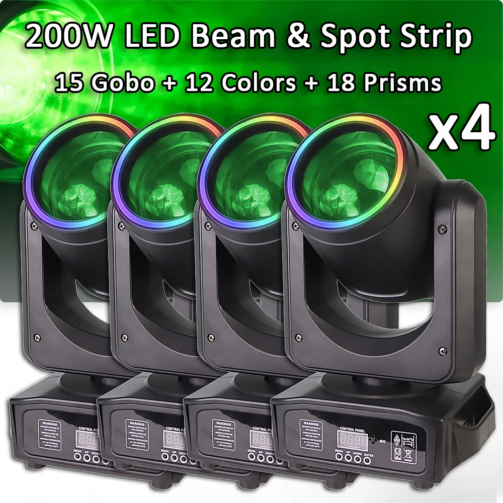 

4Pcs/Lot 200W LED Moving Head LED Light Beam+Spot+ Light strip effect 18 Rotating Prisms Dj Dmx512 Club Bar Wash Stage Lighting
