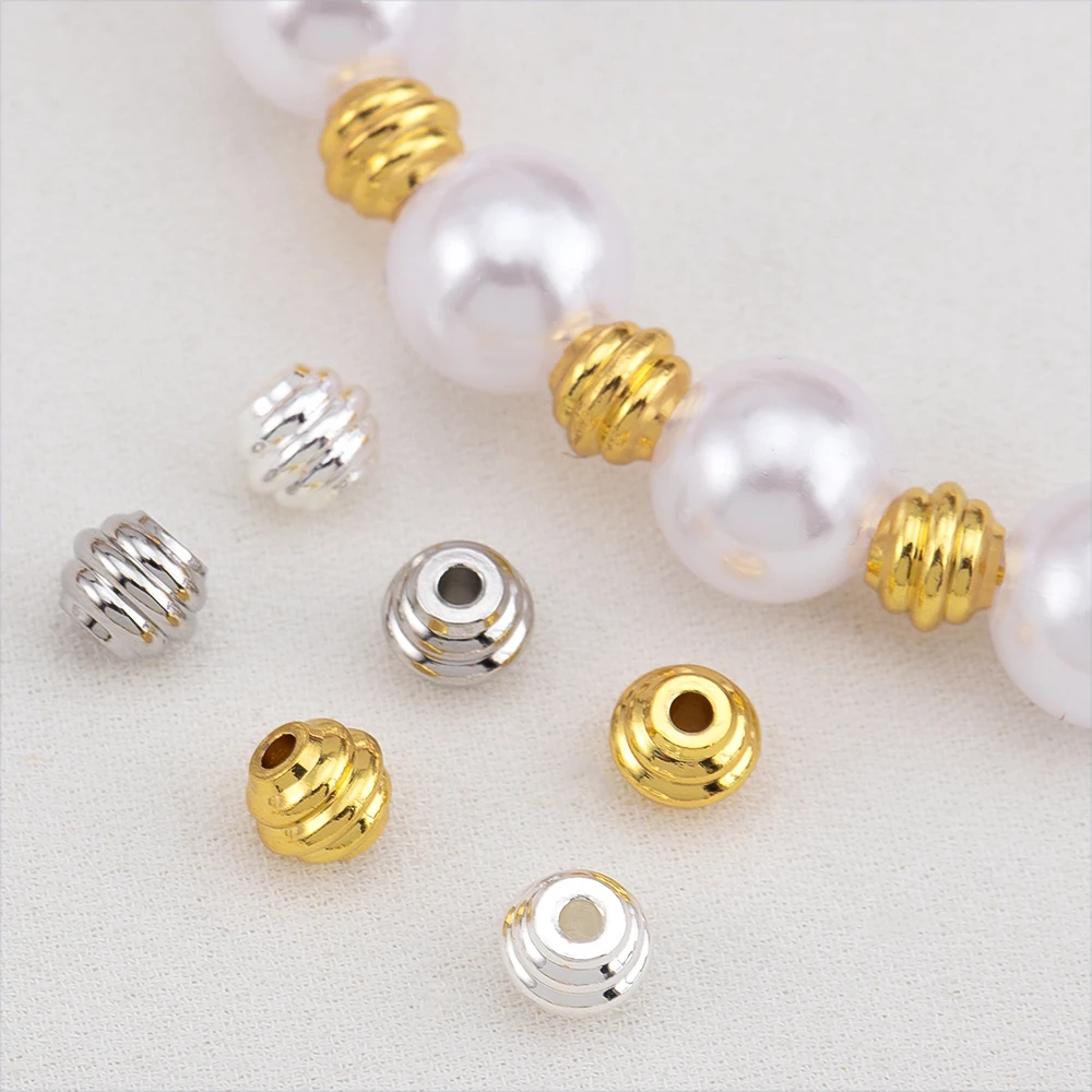 1/10Pcs/Lot 4*5mm 18K Gold Color Plated Striped Beads For Handmade DIY Bracelet Necklace Jewelry Making Accessories Wholesale