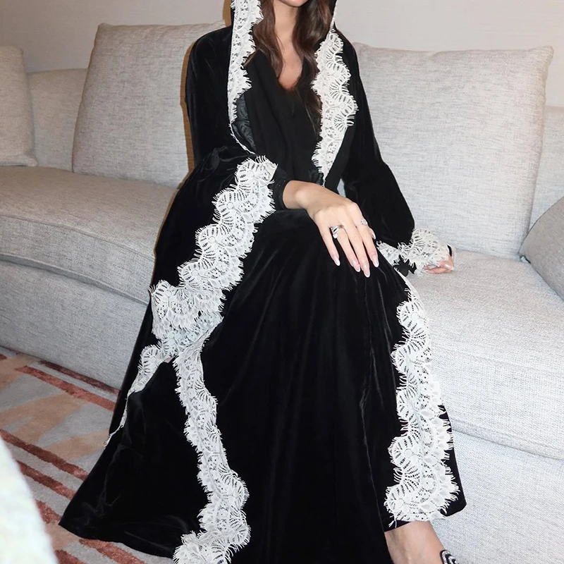 

Middle Eastern Elegant Banquet Robe Outfits 2026 Sexy Lace Splicing Party Three Piece Sets Spring New Long Sleeve Women's Suit