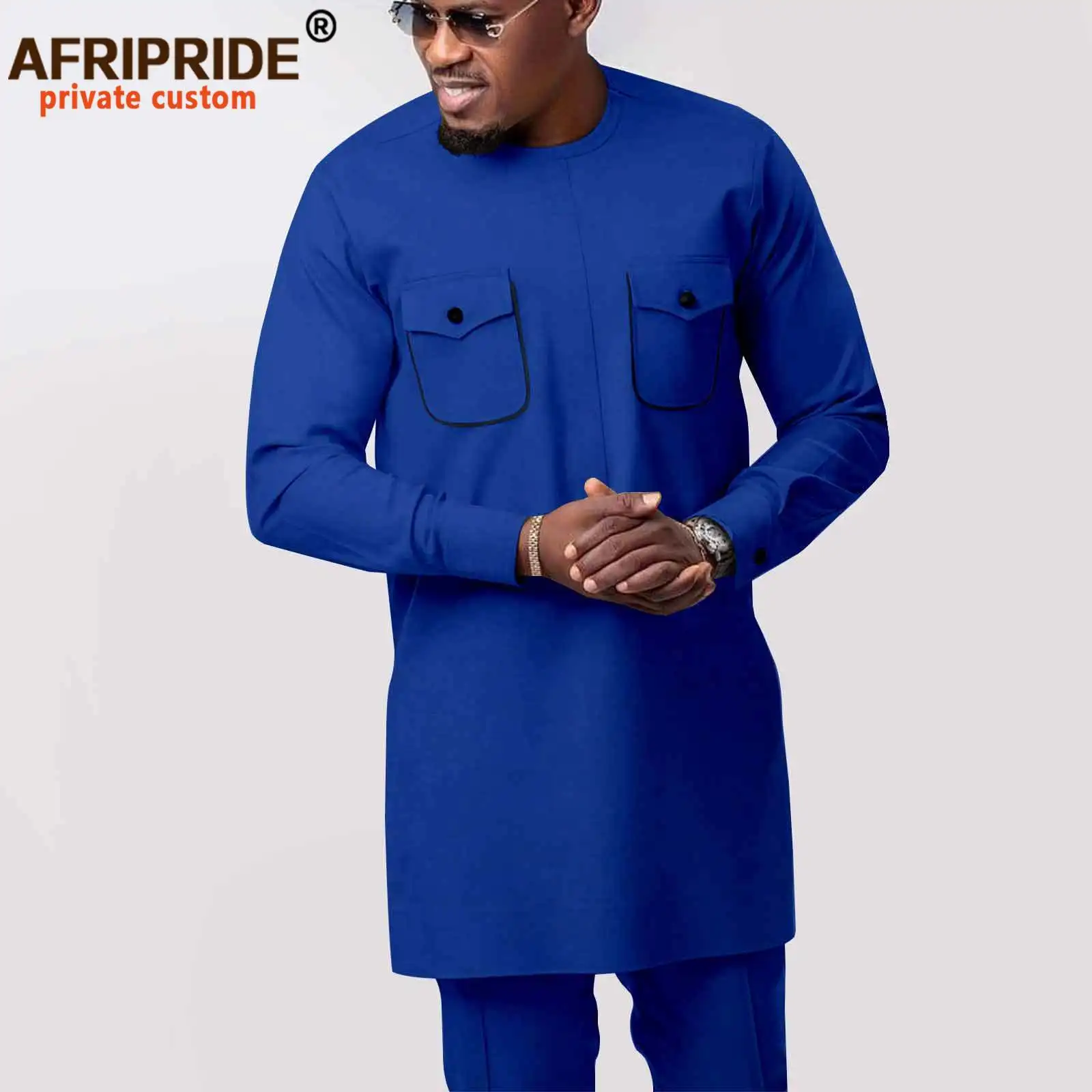 Tracksuit Men African Clothing Set Dashiki Shirts and Pants Set Long Sleeve Plus Size Casual Tops Blouse with Pockets 2416099