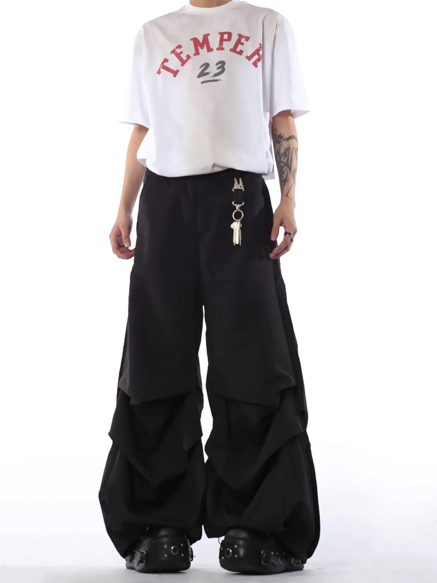 

American Black Retro Fashion Pleated Paratrooper Work Pants Men And Women Punk Hip-Hop Loose Wide-Leg Casual Micro-Flop Trousers