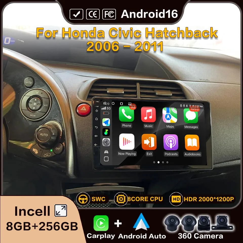 2Din Android For Honda Civic Hatchback 2006-2011 Multimedia Android 16 Player Car Radio Video Stereo DSP GPS Autoradio Carplay