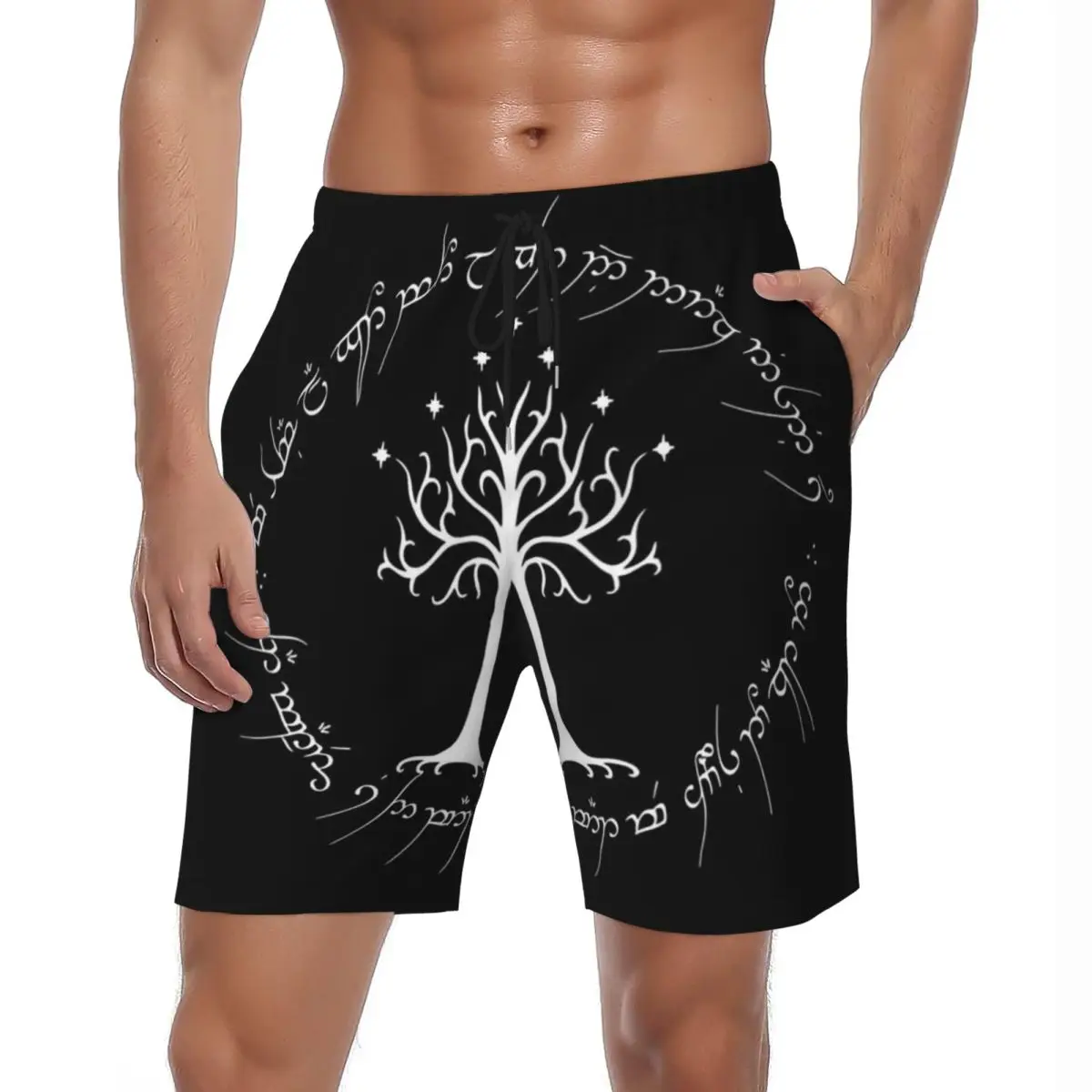 

L-Lord Of The Rings Шорты для доски Летние спортивные пляжные шорты для серфинга Мужские быстросохнущие повседневные плавки больших размеров с узором