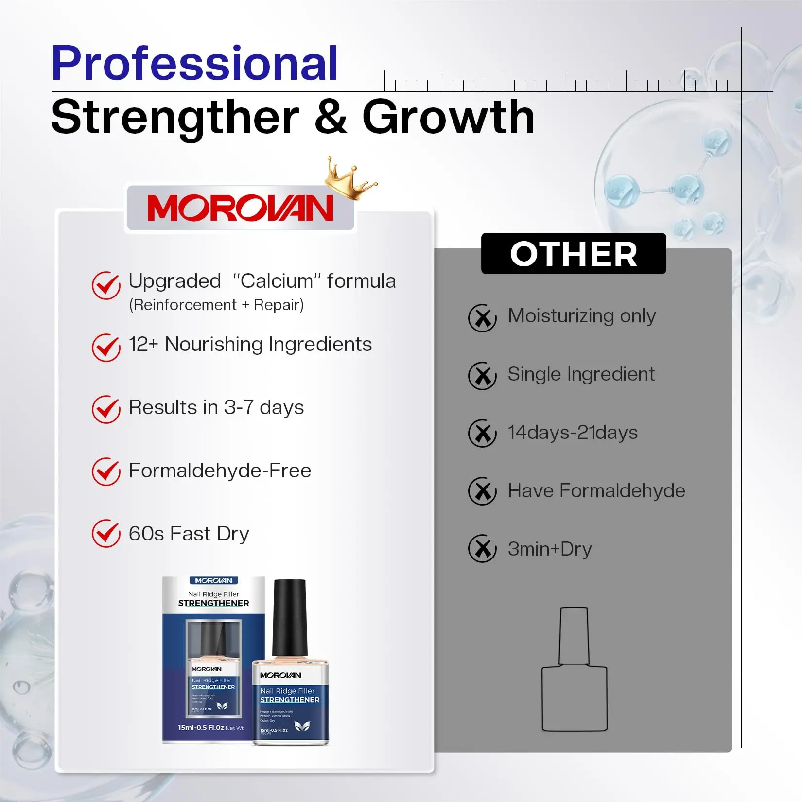 مقوي الأظافر والنمو: مقوي طلاء الأظافر لعلاج الأظافر التالفة، إصلاح طبيعي يمنع تكسير اللون
