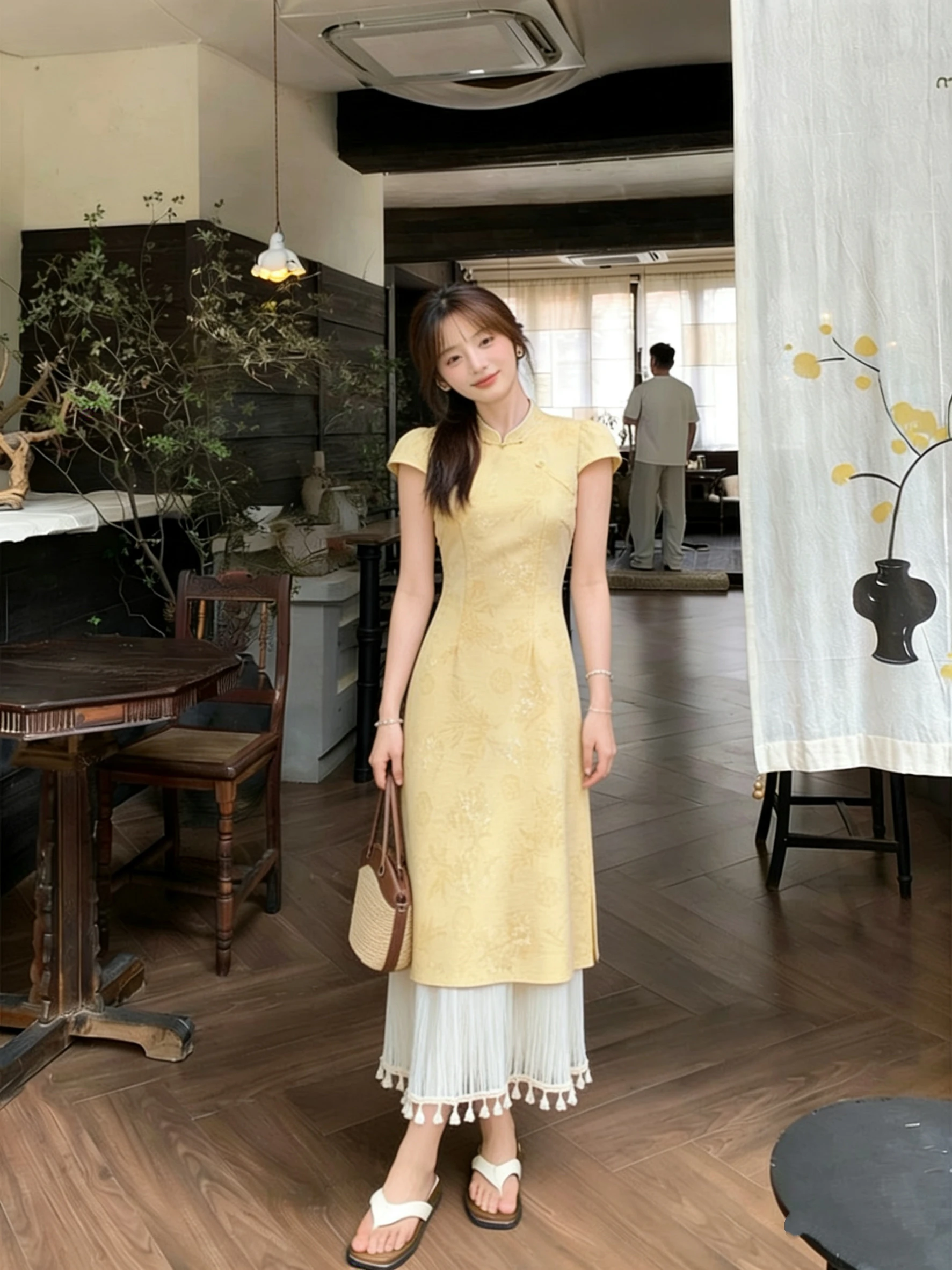 

Летнее женское платье ShaoHua JiangNan в новом китайском стиле, маленький размер, с 3D-принтом, в стиле ретро, из полиэстера, длинное, для создания непринужденного образа