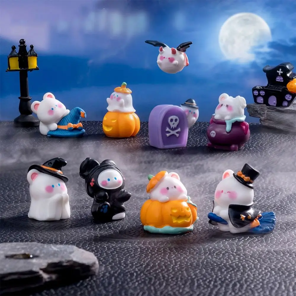 Halloween Accessories Cartoon Pumpkin Bear Multicolor Halloween Supplies Miniature Bear Figurine Resin Micro Landscape