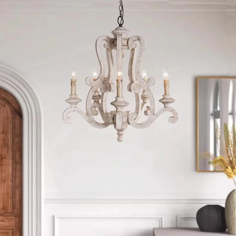 Farmhouse Wooden Chandelier For children's Room Bedroom Suspension Light Antique Hanging Lamp American Retro Loft Ceiling lamp