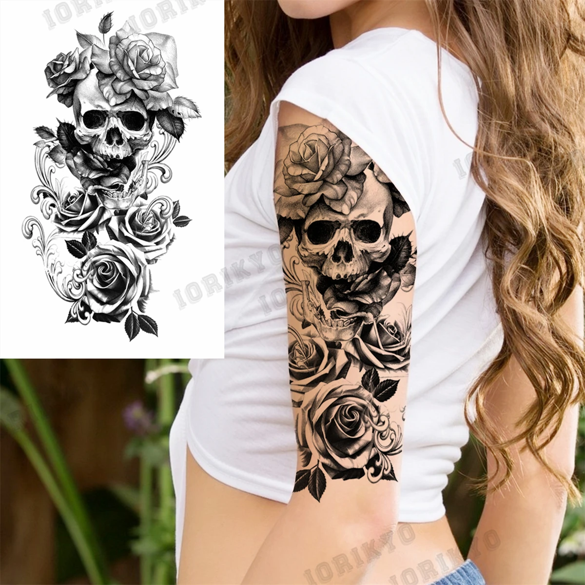 3D Skull Rose Flower Temporary Tattoos For Women Men Geometry Tiger Compass Mandala Fake Tattoo Washable Body Art Painting Tatoo