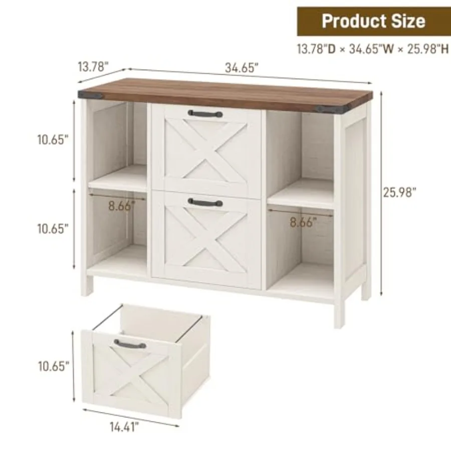Farmhouse Lateral File Cabinet with 2 Drawers and Shelves