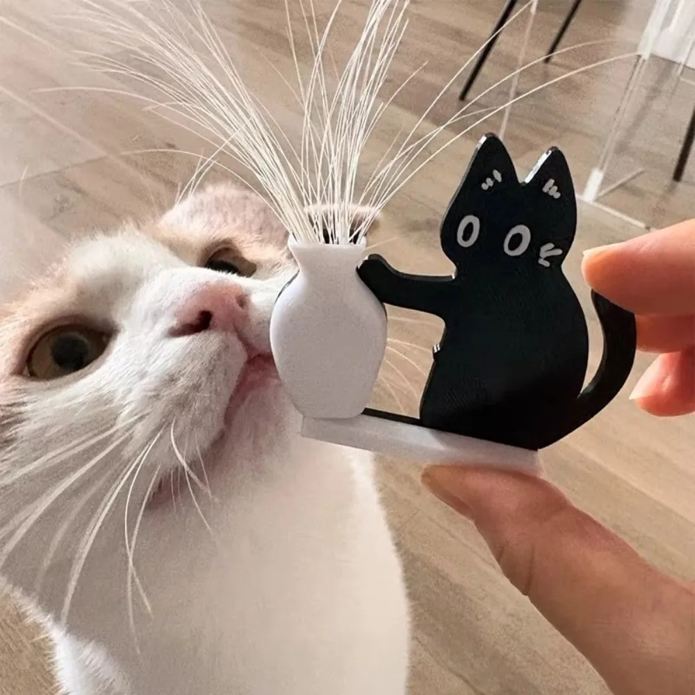 Acrylic Cat Whiskers Collection Ornaments Magnetic Cartoon Cat Refrigerator Sticker Black Cat Pushing Vase Decor