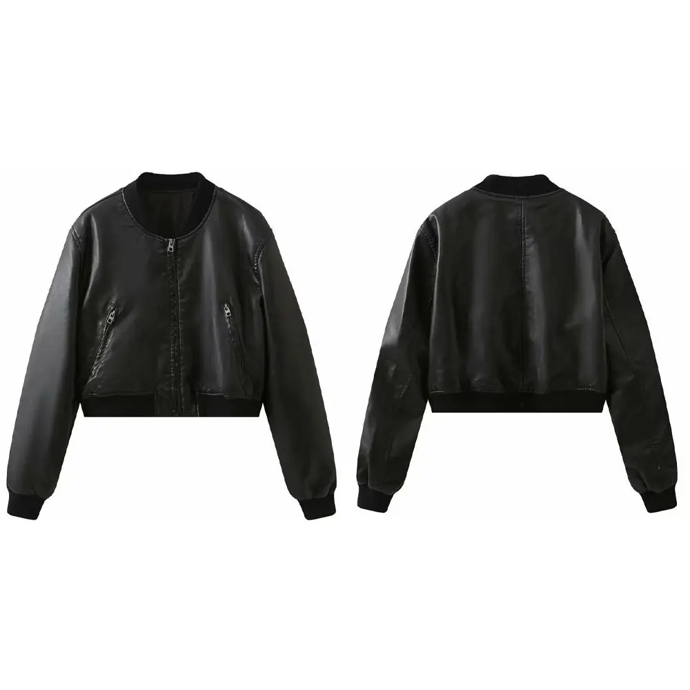

Europe America Leather Jacket Women Winter Autumn Loose Retro PU Crop Coats Korean Chic Outwear Tops Windbreaker Jackets Y2k