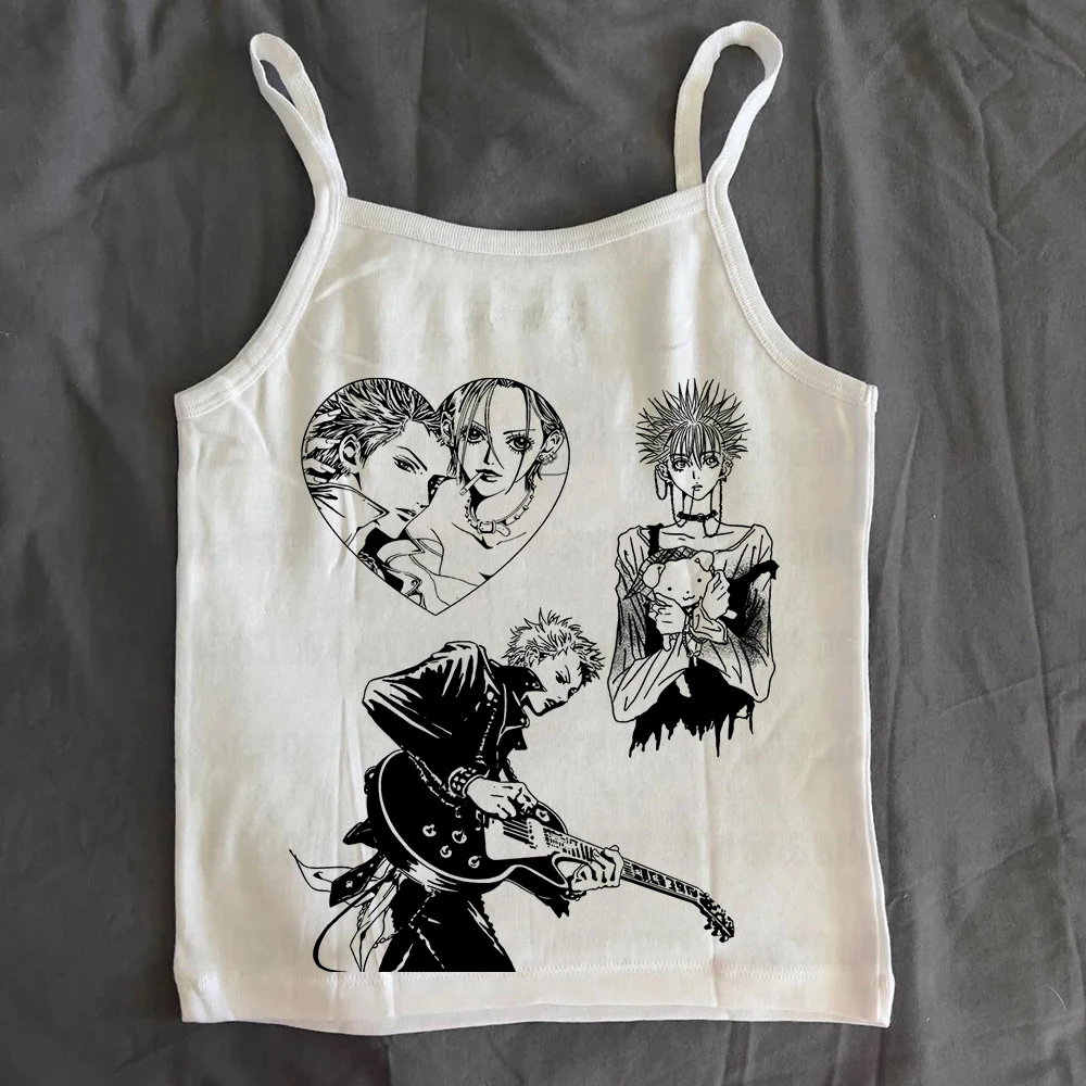 Harajuku Streetwear Suspenders Women Clothes shirt 90s Fashion Aesthetic Gothic Punk Y2K style Crop Top T-shirt Short Vest Tees