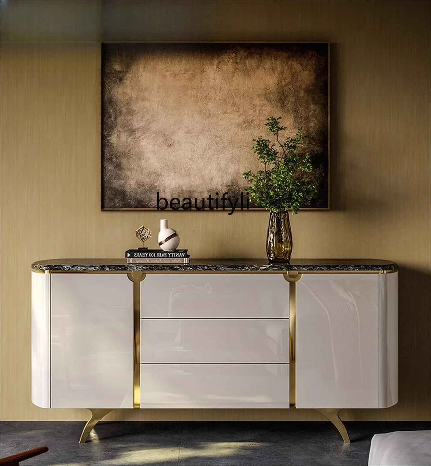 X  f4567Light luxury cabinet, living room against the wall, dining side, locker, modern simple solid wood tea, decorative cabine