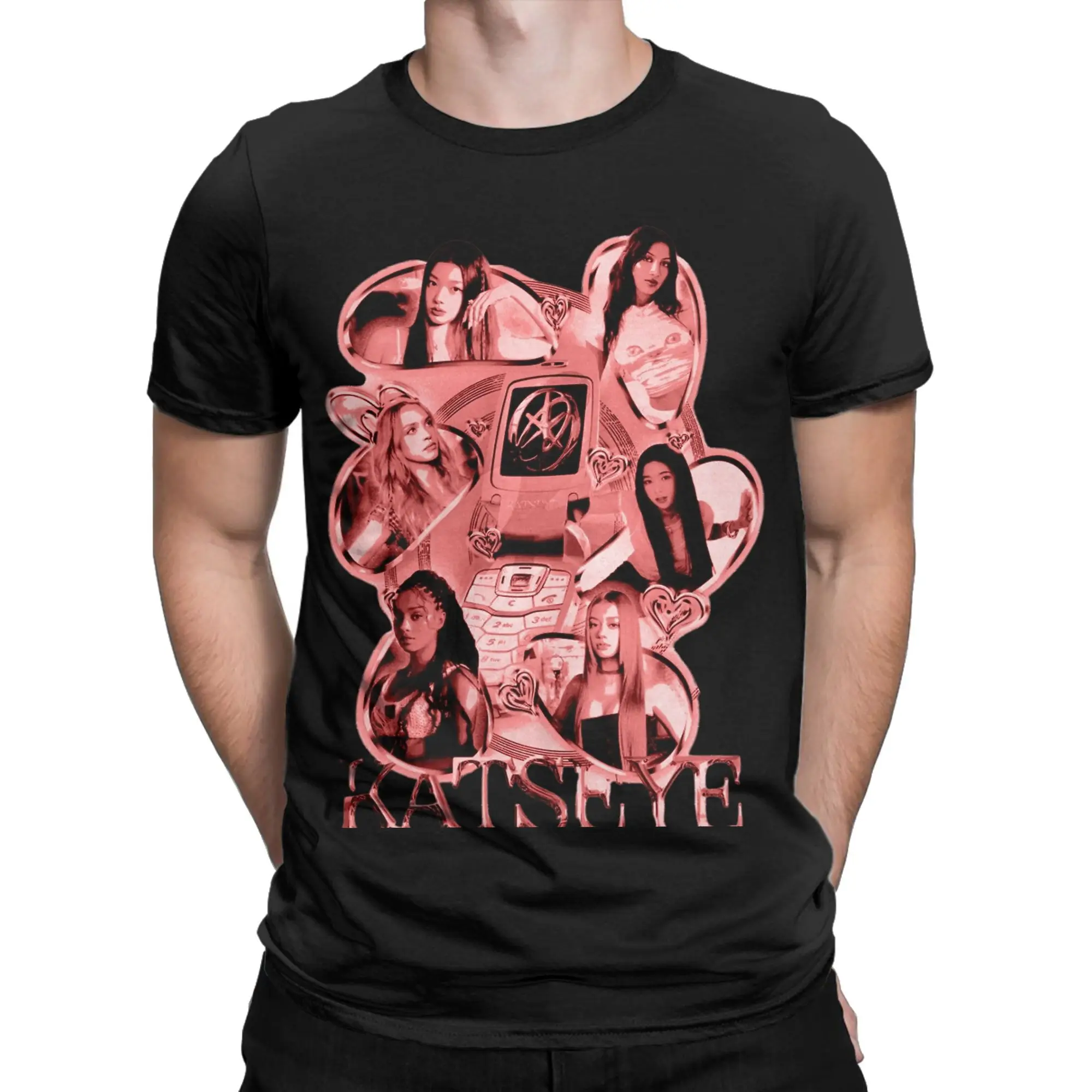 Футболка с эффектом свечения Girl Band Katseye, пляжные винтажные футболки, хлопковая новинка, футболка для взрослых, повседневные футболки с короткими рукавами