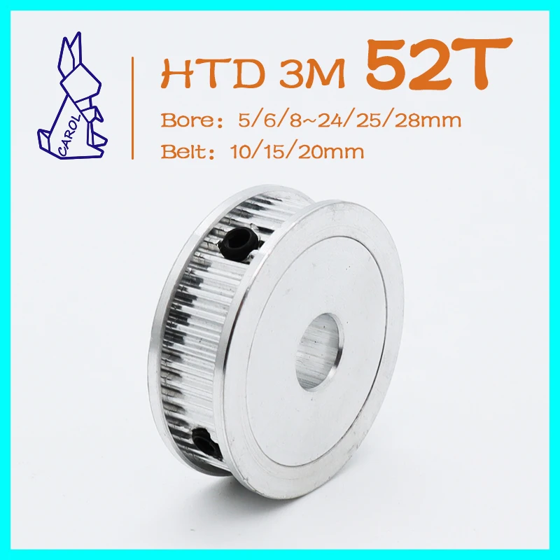 

52Teeth HTD 3M Synchronous Pulley Bore 5/6/8~24/25/28mm Gear Belt Width 10/15/20mm 52 Teeth HTD3M Pulley Wheel 52T Timing Pulley