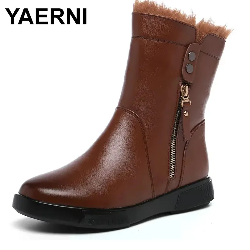 

2025 New Style for Women Winter Snow Boots Natural Sheep Fur Lined Real Sheepskin Leather Warm Shoes With Zipper Waterproof