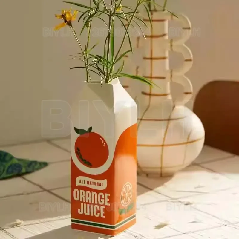Orange Ceramic Vase For Home Decor Hydroponic Flower Arrangement Tabletop Ornament Small Fruit Flowerpot Container Accessories