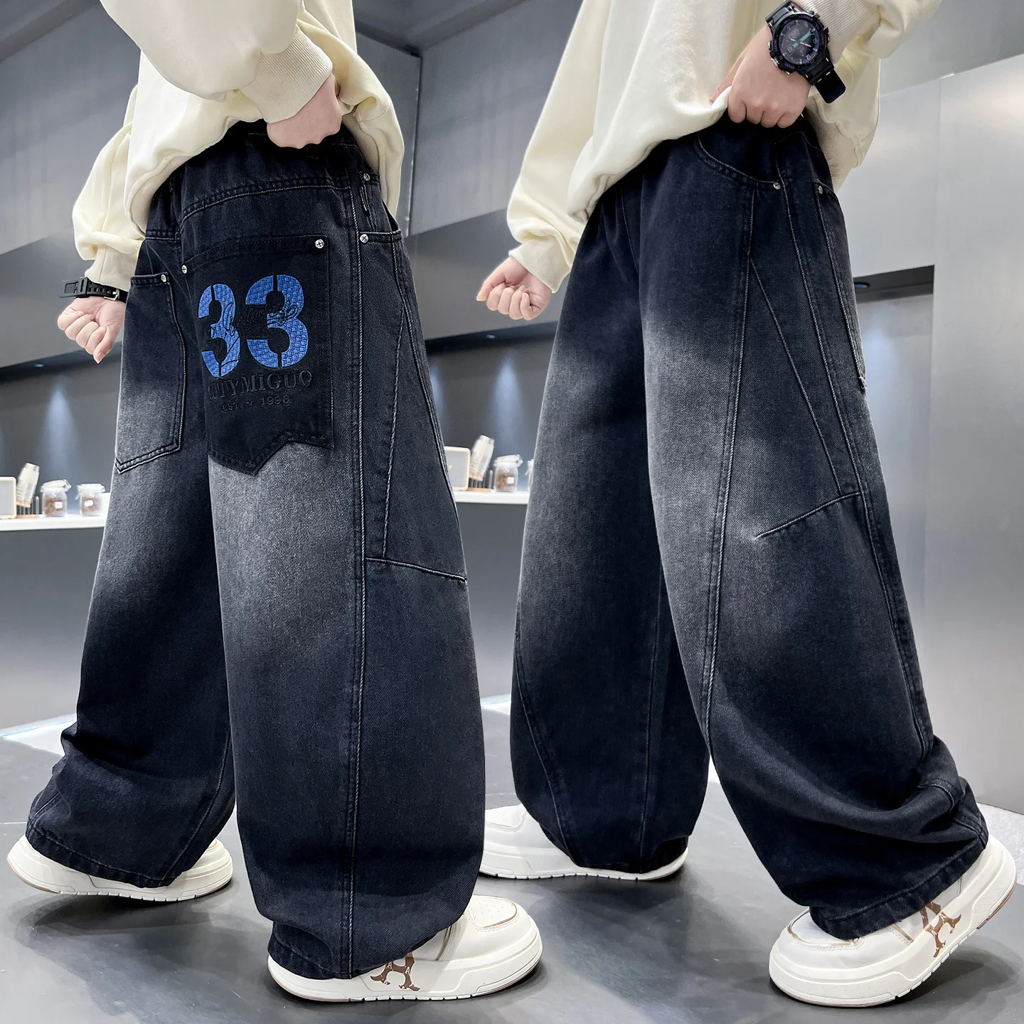 Boys' Versatile Casual Jeans Street Style Fashion Children's Pants Spring Autumn Season Comfortable Fit Kids' Clothing