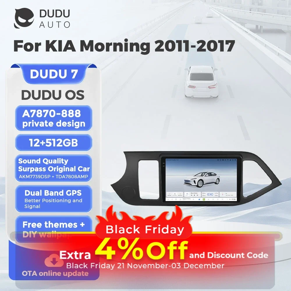 DUDUAUTO DUDU7 8-Core GPS Car Radio Smart Systems Android Auto  Wireless Carplay All In One For KIA Morning 2 Picanto 2011-2017