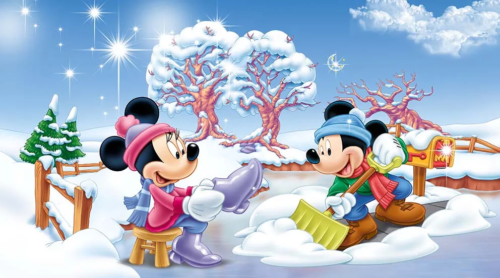 Merry Christmas Photography Backdrop Boy and Girl Mickey Photo Background Cartoon for Kids Birthday Party Supplies Decorations