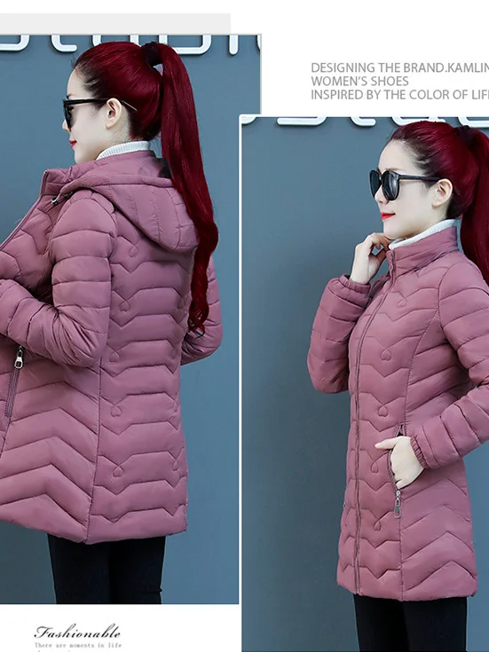 

2025 New Korean Sle Women's Thiened down Cotton Jaet Long Sve Zipper Closure Removable Hat Polyester Fiber Inner