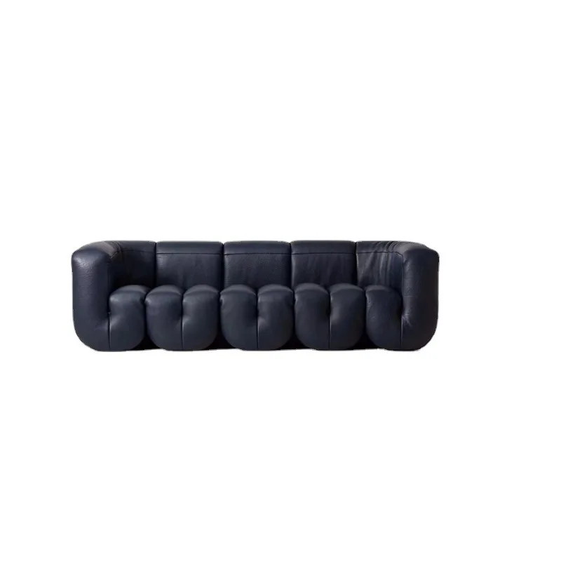 

Italian homestay reception exhibition hall retro black leather art sofa Nordic medieval S707 fist U-shaped module sofa