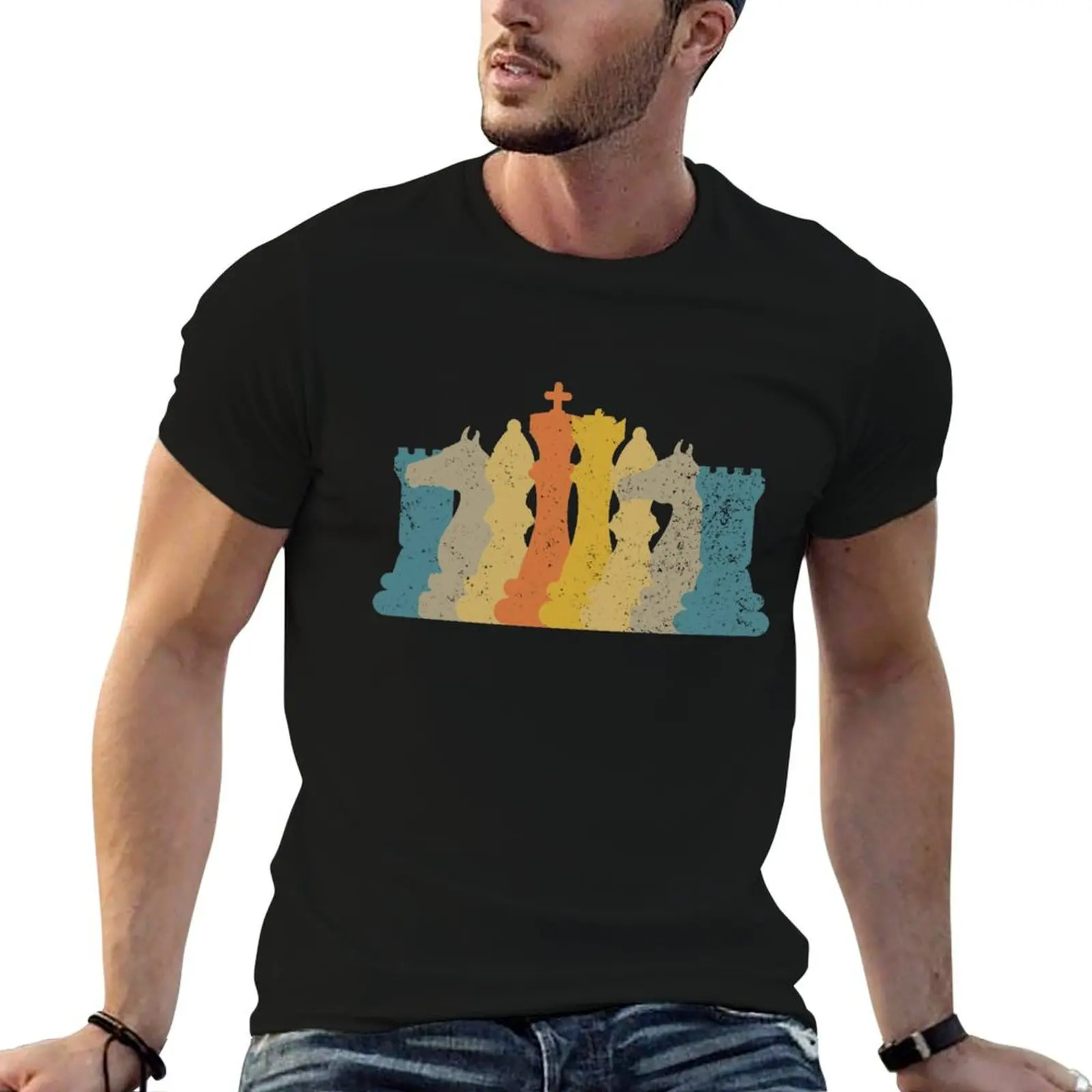Vintage Retro Chess Pieces Chess Player Chess Game Pieces Gear T-Shirt Fashion Pattern Printed Tee Shirt