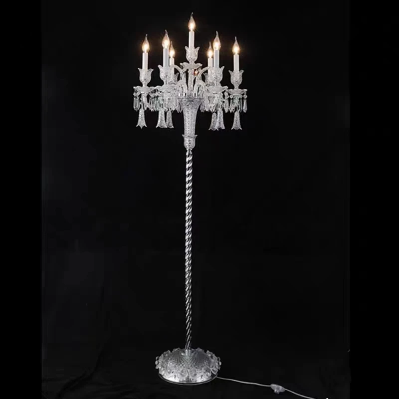 

European Crystal Floor Lamps Modern Living Room Dining Room Study Bedroom Bedside Fixture Simple Luxury LED Candle Lights