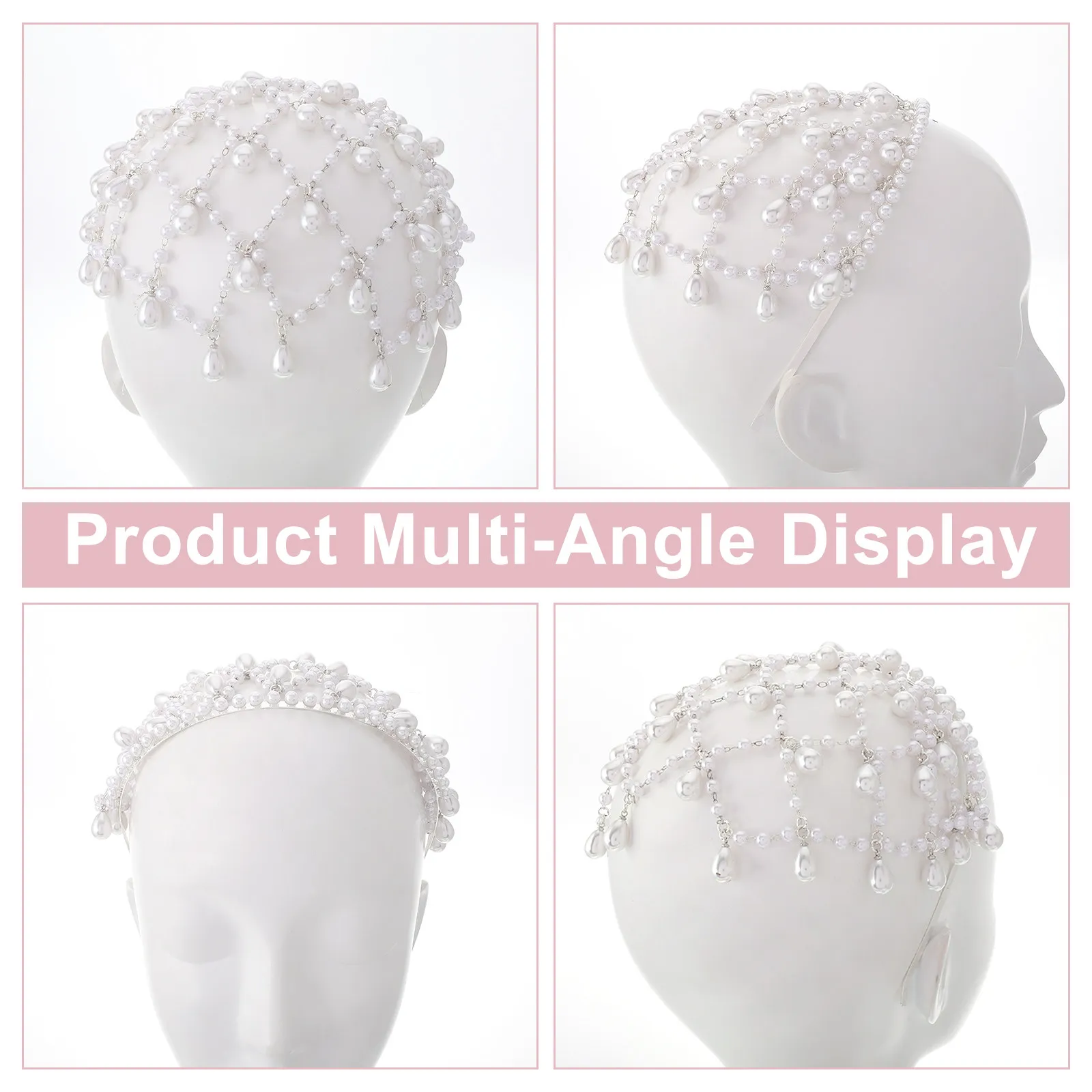 Pearl-Adorned Silver Mesh Headband Elegant Bridal Wedding Hairband Vintage Fashion Headpiece for Women Bridesmaid Tea
