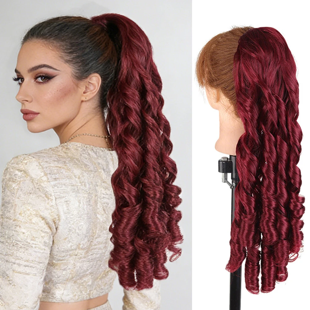 Wavy Hair Ponytail Extensions Wig Synthetic Drawstring Roman Curl Ponytail Hairpiece with Combs Ringlet Curl Hair for Women Wear