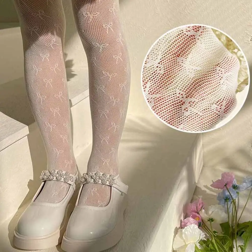 

Soft Bow Children Pantyhose Mesh Princess Lace Stockings White Summer Thin Leggings
