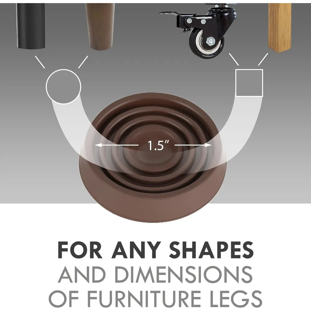 Non-Slip Rubber Furniture Coasters 1.5x1.5 inch, 4 Pack - Protect Floors from Scratches, Brown