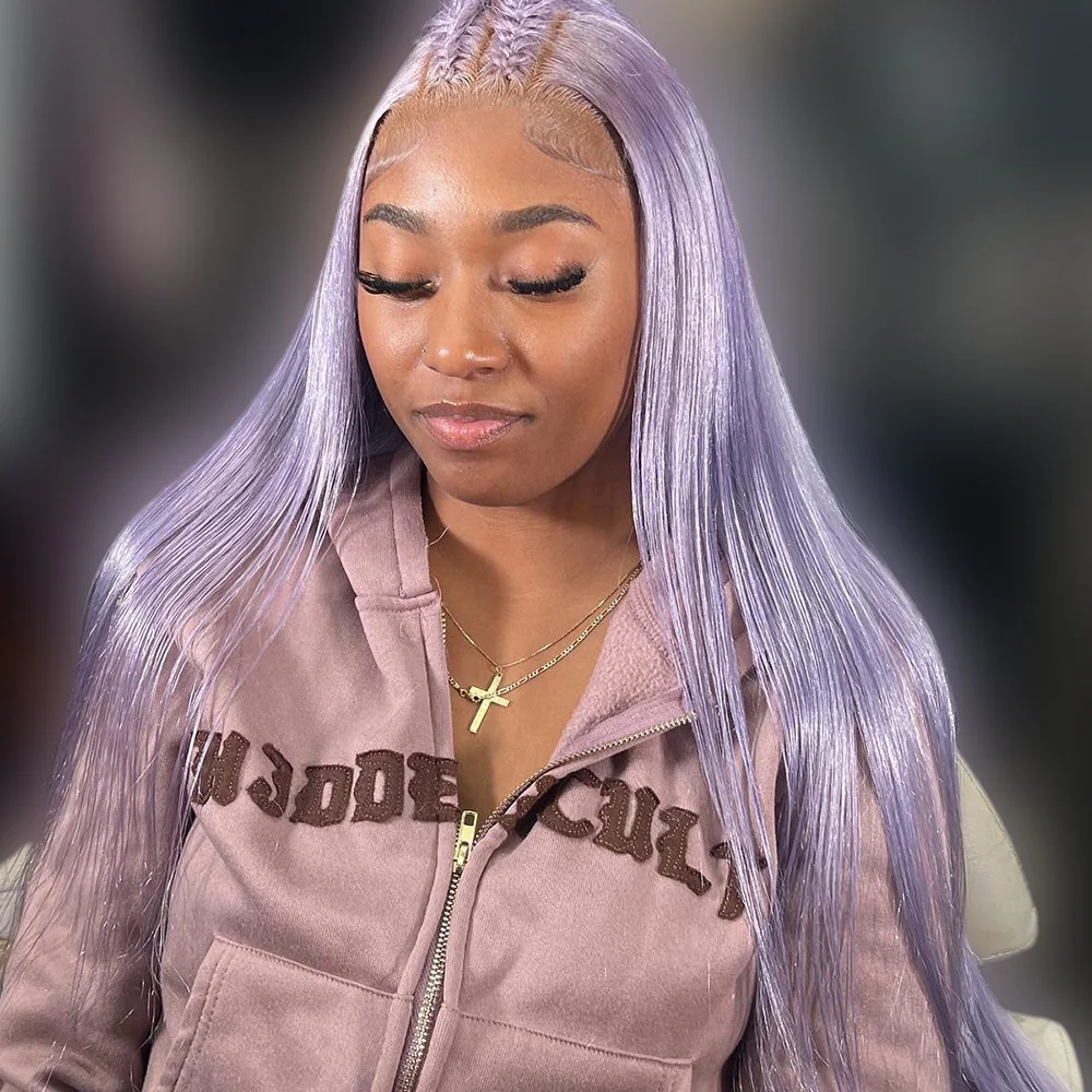 Light Purple Human Hair straight 13X6 Lace Front Pre-Stretched Wig Transparent Lace Front Wig 13x4 High Gloss Wig 250 Density